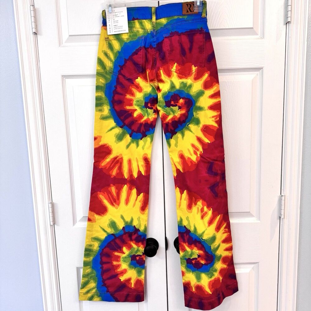 Ranch Dress'n Women's Tie Dye Flare Jeans M Rainbow Psychedelic Festival Boho - Picture 4 of 6